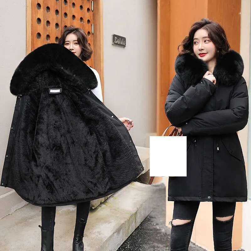 2023 New Winter Jacket Women Parka Fashion Coat Wool Liner Hooded Parkas Slim With Fur Collar Warm Snow Wear Padded