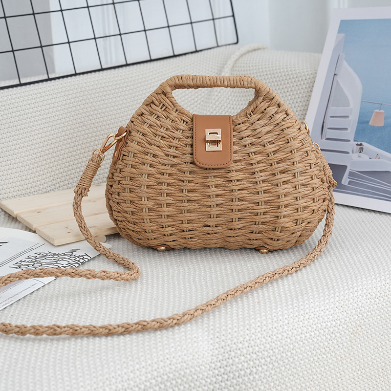 Luxury Brand Designer Bag New Korean Style Woven Crossbody Bag For Women Summer Beach Vacation Straw Frame Handbag