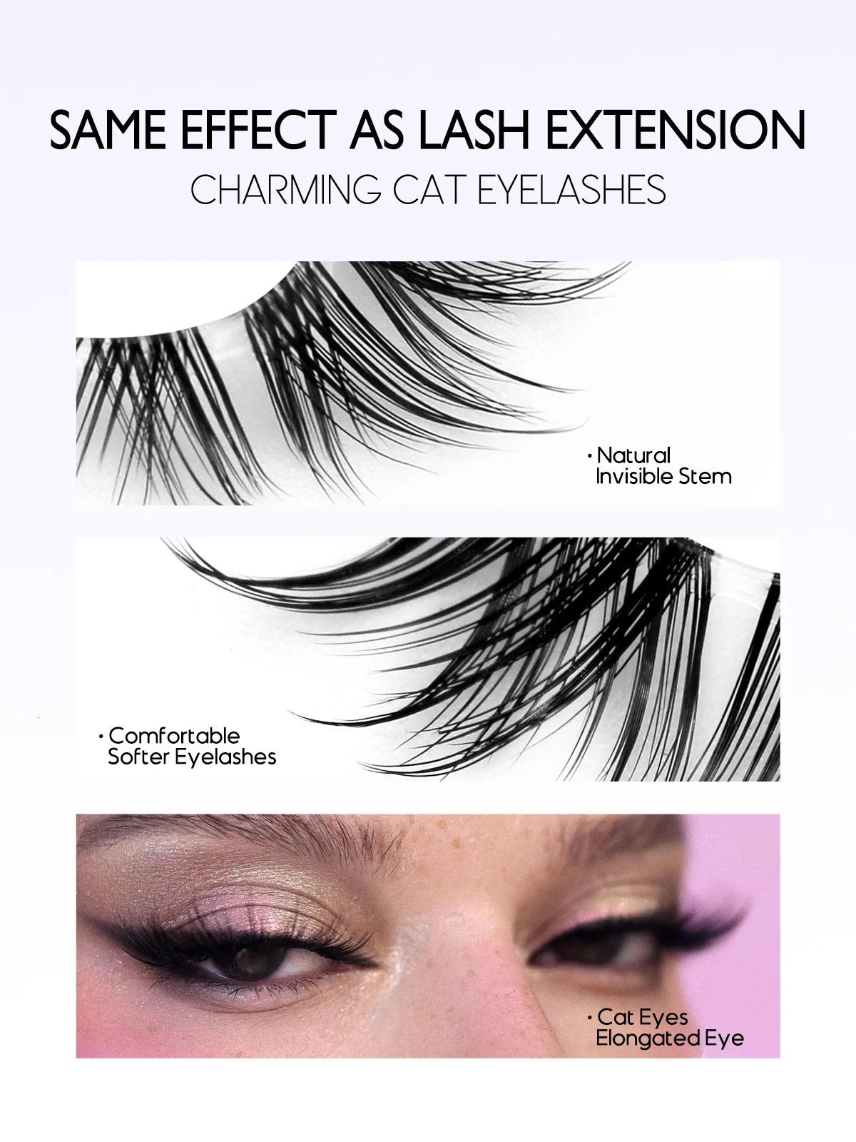 GROINNEYA Cat Eye Lashes Half Soft Natural Faux Mink Eyelashes Look Wispy Winged End Elongated 250811