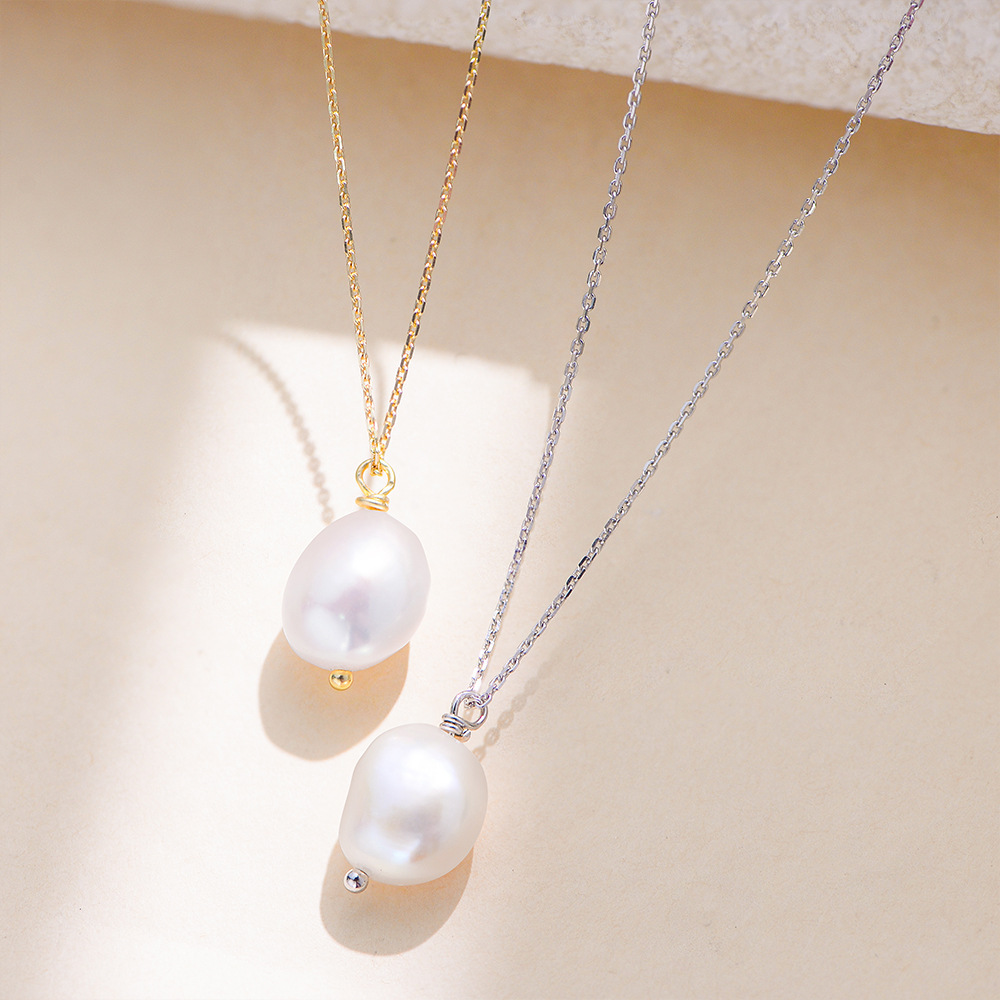 S Pure Sier Simple Natural Baroque Freshwater Pearl Necklace for Women Light Niche High-end Clavicle Chain Jewelry for Women