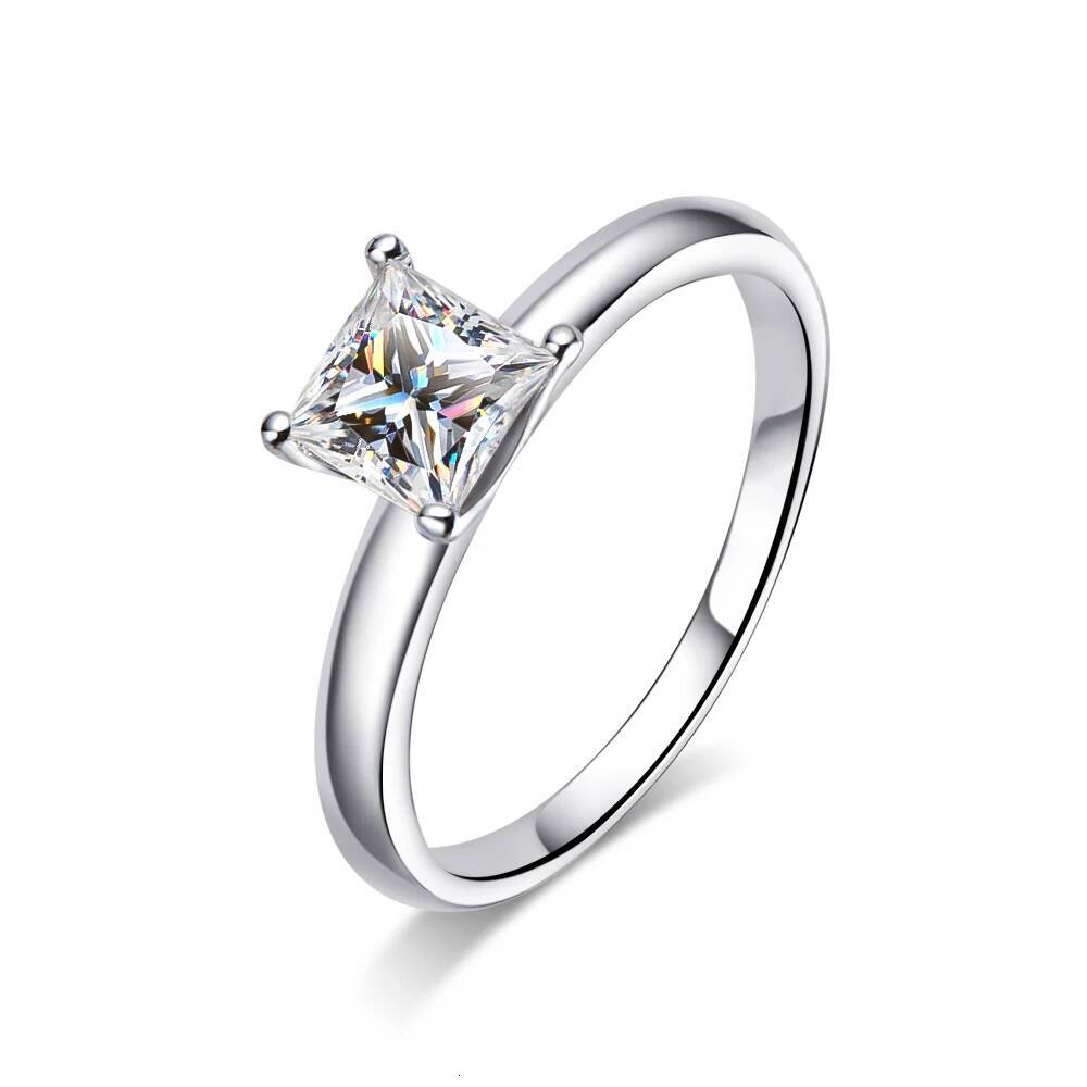 KNOBSPIN 1ct Princess Cut Moissanite Ring s925 Sterling Sliver Plated with 18k White Gold Eternity Band Wedding Rings For Women