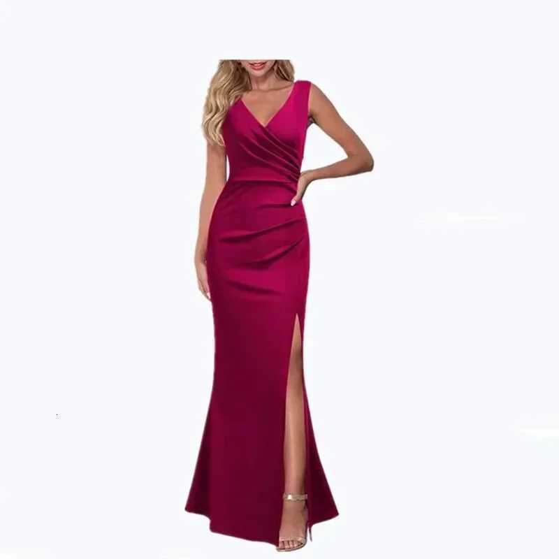2023 Womens V-neck Sleeveless Maxi Dress Summer Party Dance Slim Side Slit Evening Dress Sexy Backless Ele Long Dress Partywear XJ250814