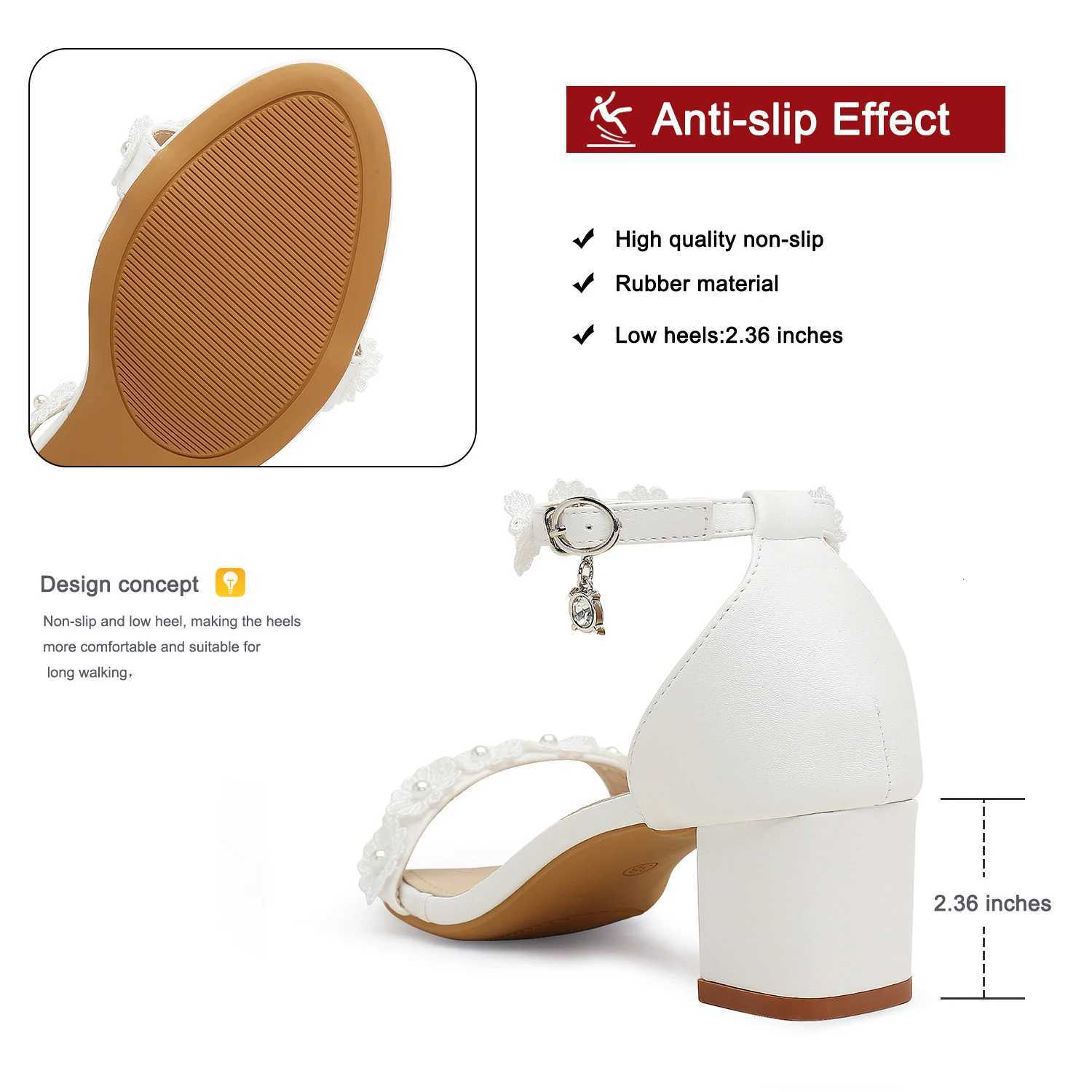 Womens Block Heel Sandals Faux Pearls Decor Flowers Ankle Strap Round Toe Elegant Chunky Heels Minimalist Banquet Wedding Shoes W250814