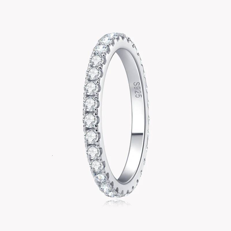 Anziw Classic Stackable Rings 925 Sterling Silver 2mm D Moissanite Eternity Band Wedding Engagement Ring for Women Fine Jewelry