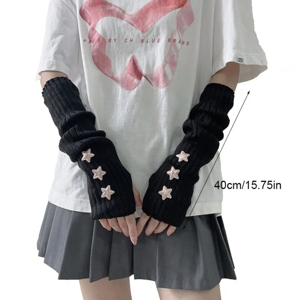Punk Solid Color Star Knitted Gloves Y2k Gothic Wool Sleeve Cuff Long Hand Sleeve Arm Warmers Winter 250813