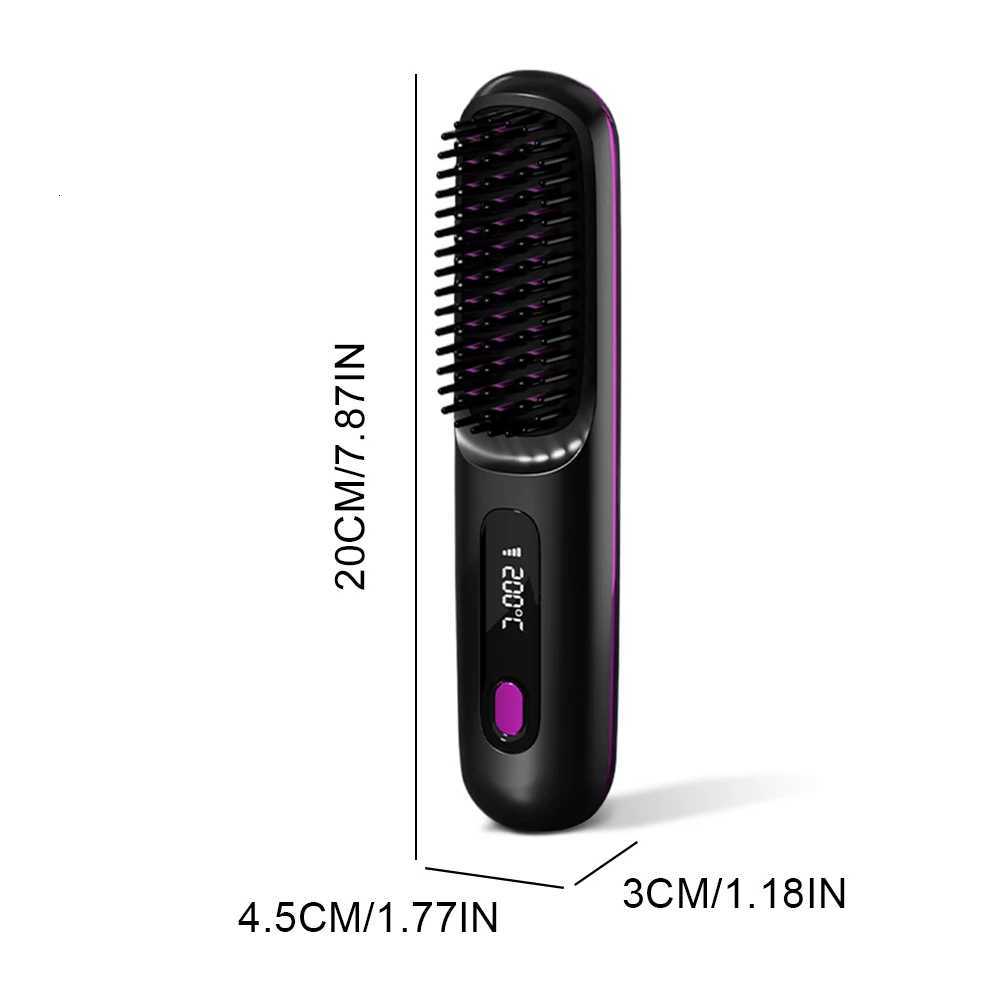 Electric Hair Straightener Brush Ceramic Heating Electric Brush Cordless Anti-Scald Ionic Hot Comb LED Display Hair Straightener W250814