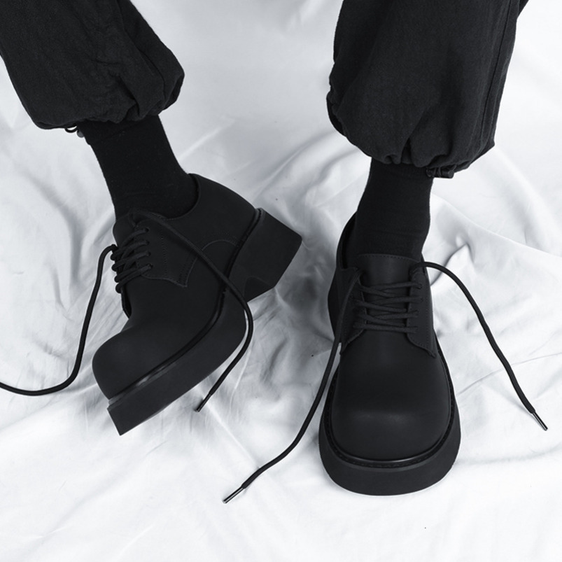 Big Toe Derby for High-End Commuter Black Thick-Soled Trendy Shoes Men 2023 New Height-Increasing Japanese Style