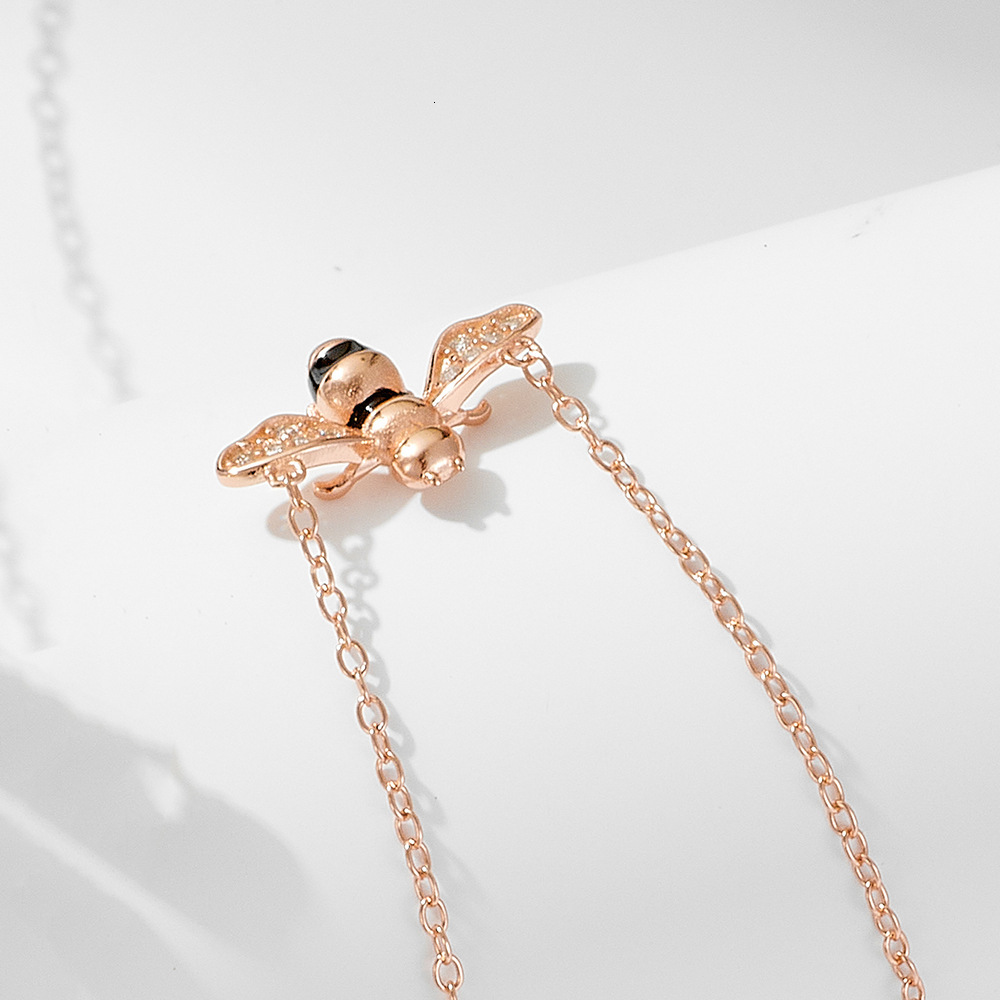 S Pure Sier Handmade Painted Oil Drop Inlaid Dia Little Bee Necklace for Women High-end Jewelry Collarbone Chain