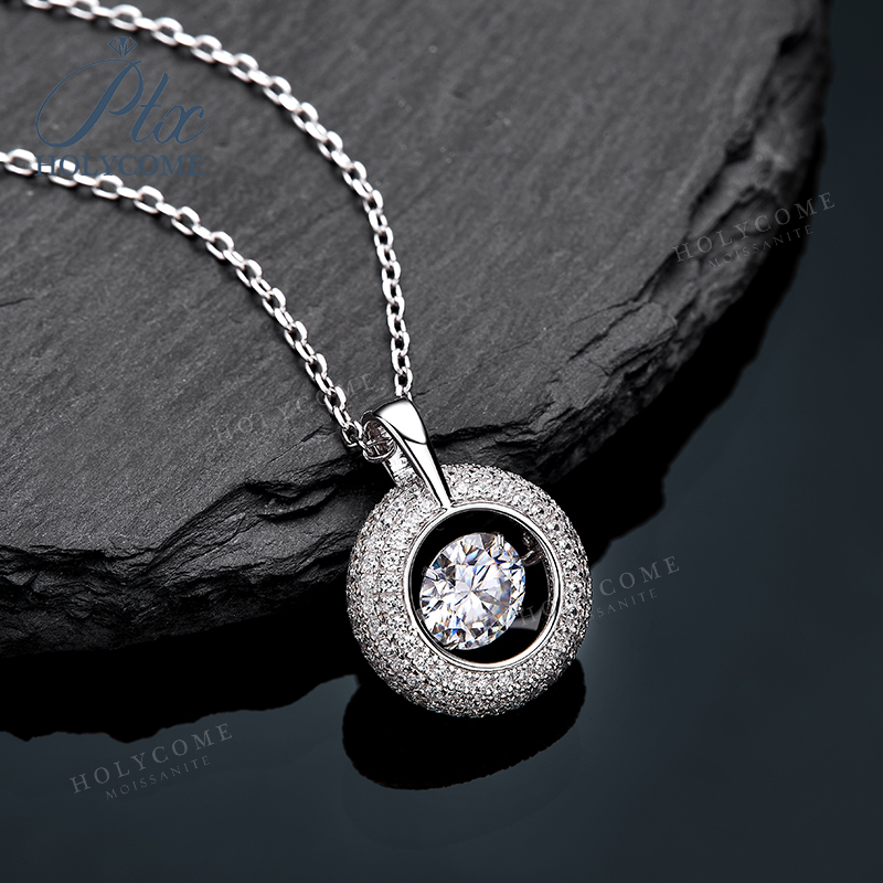D Color Moissanite Necklace Lively Pendant Necklace Round Cut 1CT VVS1 For Women Girls Dating Party Birthday Jewelry Gifts CharmsLilv