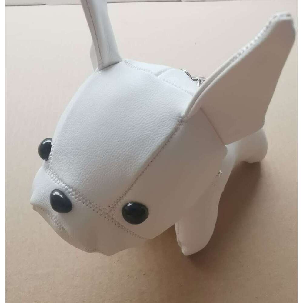 French Leather Cute Puppy Pendant Bulldog Car Keychain Creative Couple Figurine Bag