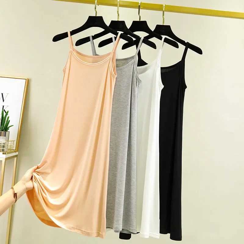 Modal Camisole Dress Women Summer Inner Wear Black White Loose Plus Size Long Thin Underdress Casual Ankle-lengthXJ250814