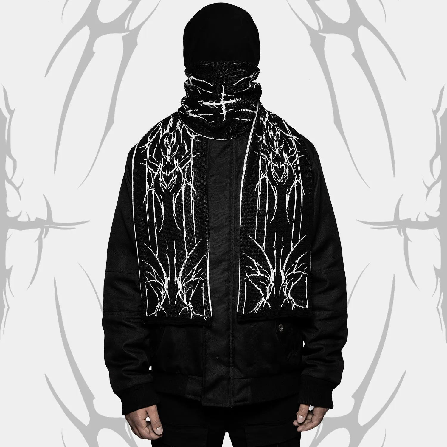 Fashion creative Gothic striped knitted womens scarf mens winter Y2K scarf apron black tassel luminous Kpop scarf women 250813