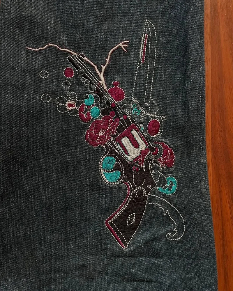 Retro Harajuku Fashion High Waist Graphic Embroidery Oversized Jeans Men Y2k American Hip Hop Street Rock Casual Pants Women 250813