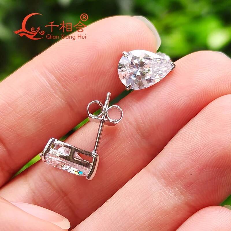 2ct Pear Shape Moissanite Ear Stud 7x10mm 925 Silver White D VVS Womens Wedding Date Gift Earring