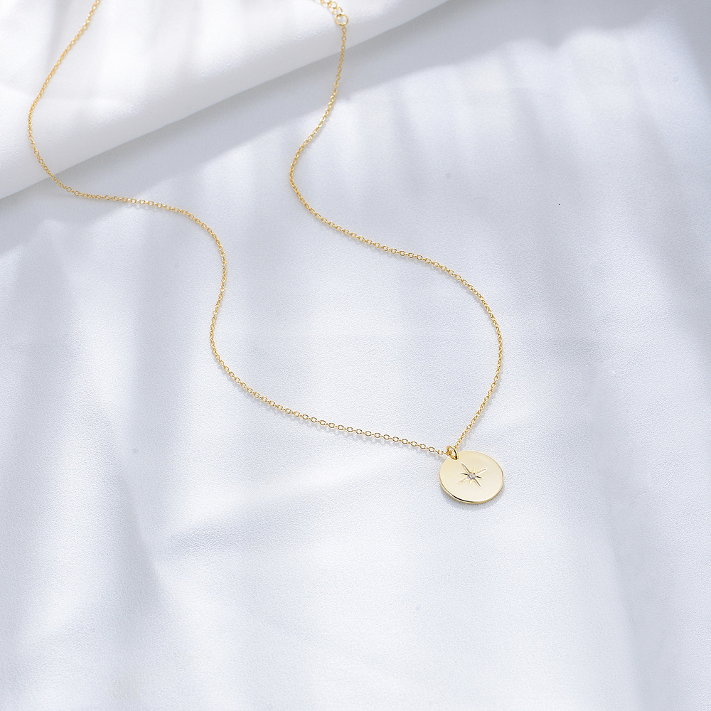 S Pure Sier Smooth Coin Pendant Necklace for Women, Ins Style, Simple and Versatile, High-End Round Plate Clavicle Chain