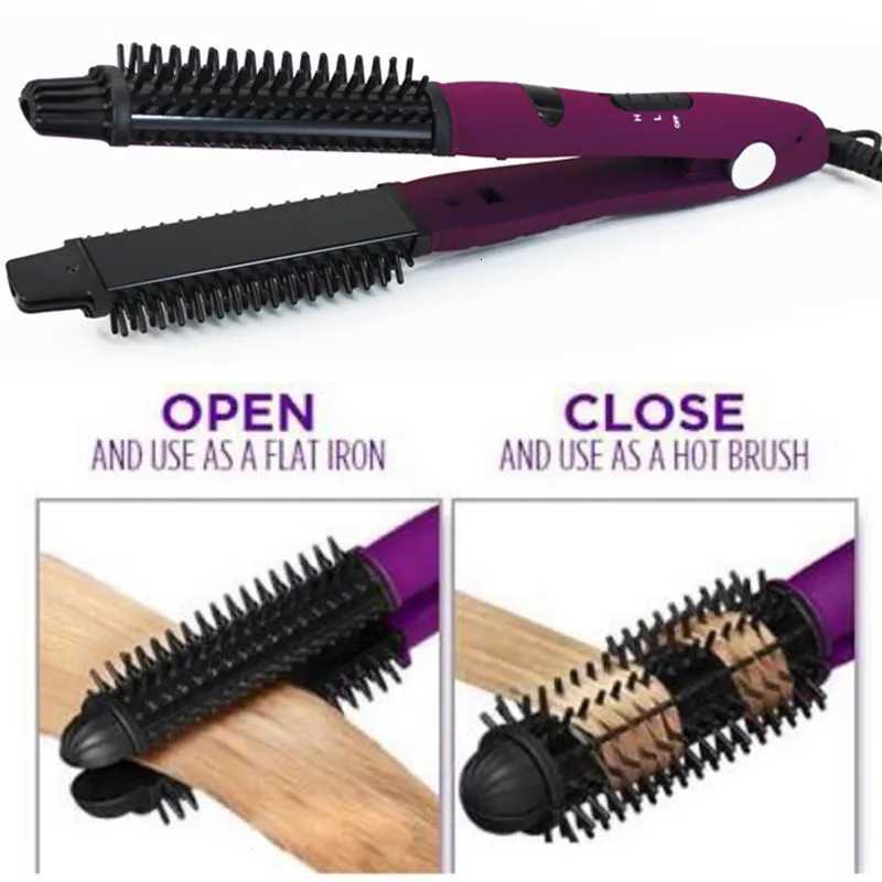3 in 1 Hair Straightener and Curler Round Electric Hair Brush Professional Curling Iron W250814