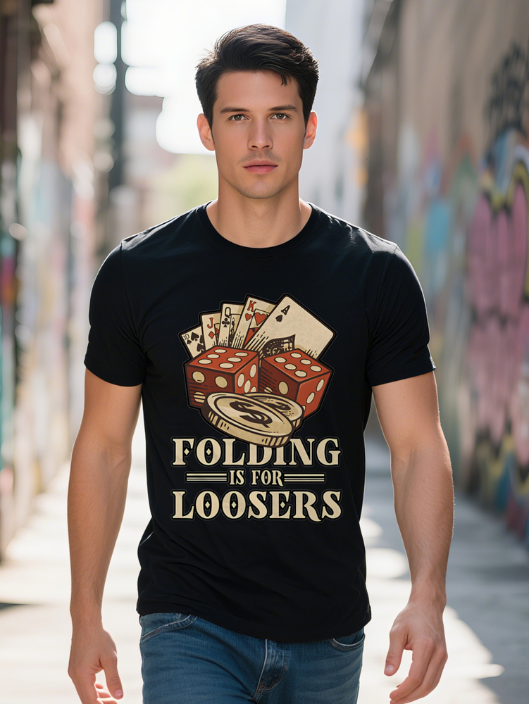 Casual Versatile Round Neck T-Shirt Poker Card and Dice Print Pattern Top Men's Gift