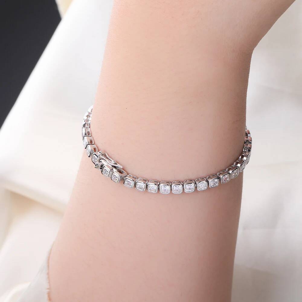 NKHOG 3*3mm Full Moissanite Tennis Bracelets For Women Men 925 Sterling Silver Asscher Cut Square Diamond Jewelry Pass Test GRA