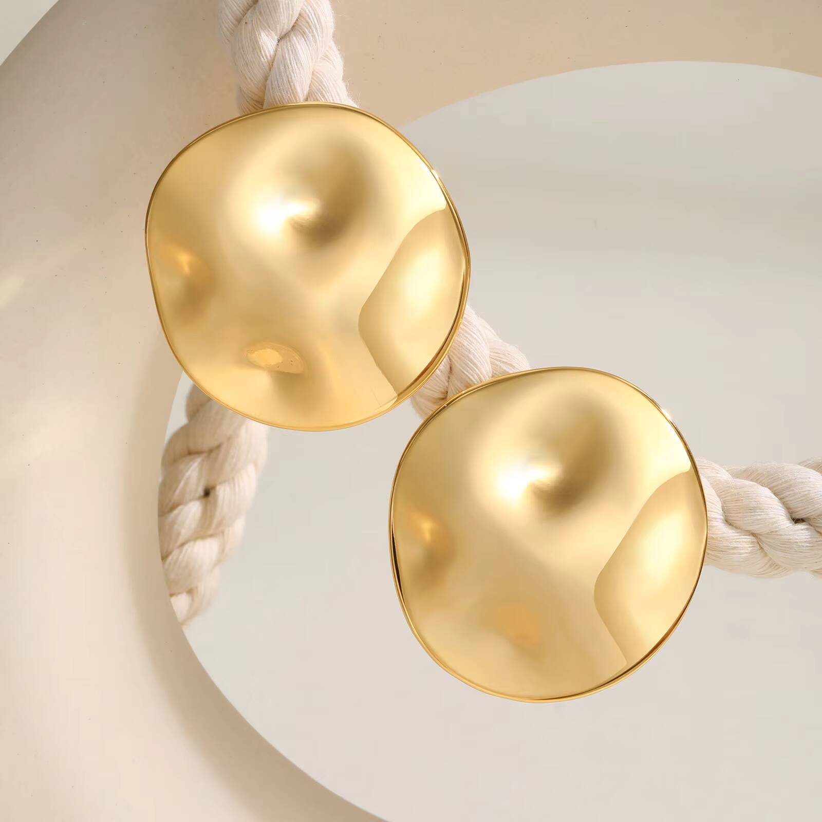 Women's Stainless Exaggerated Earrings, Irregular Round Disc Large Stud INS Titanium Steel Niche Earrings