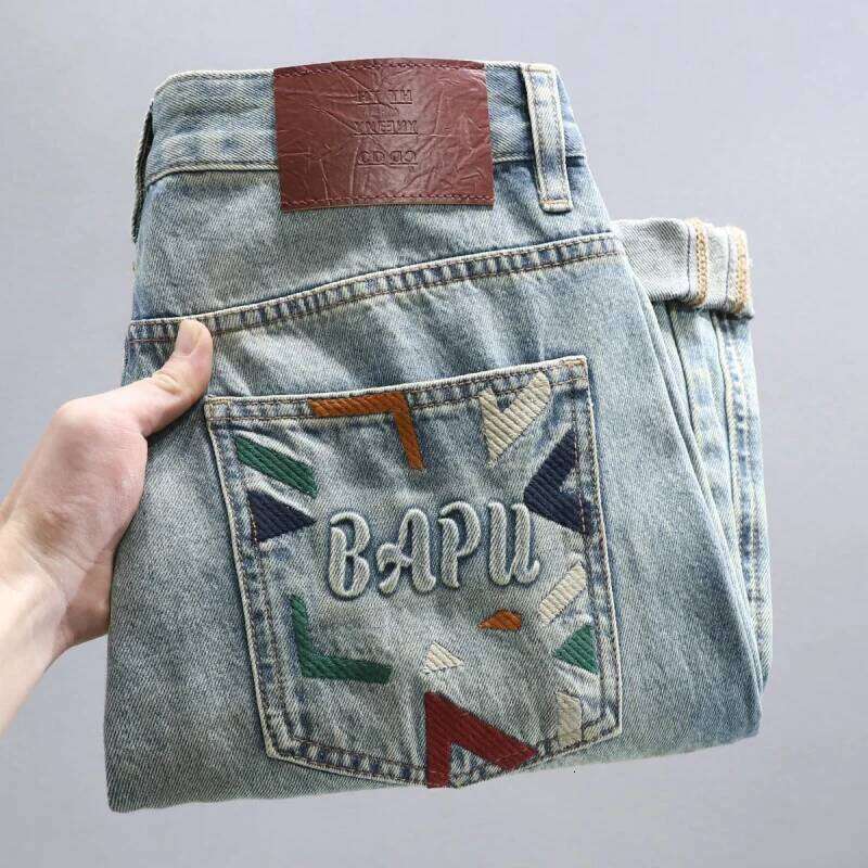 High-end Loose Jeans for Men, Spring and Autumn New Style, Unique Straight-leg Trendy Street Fashion Washed Denim Long Pants