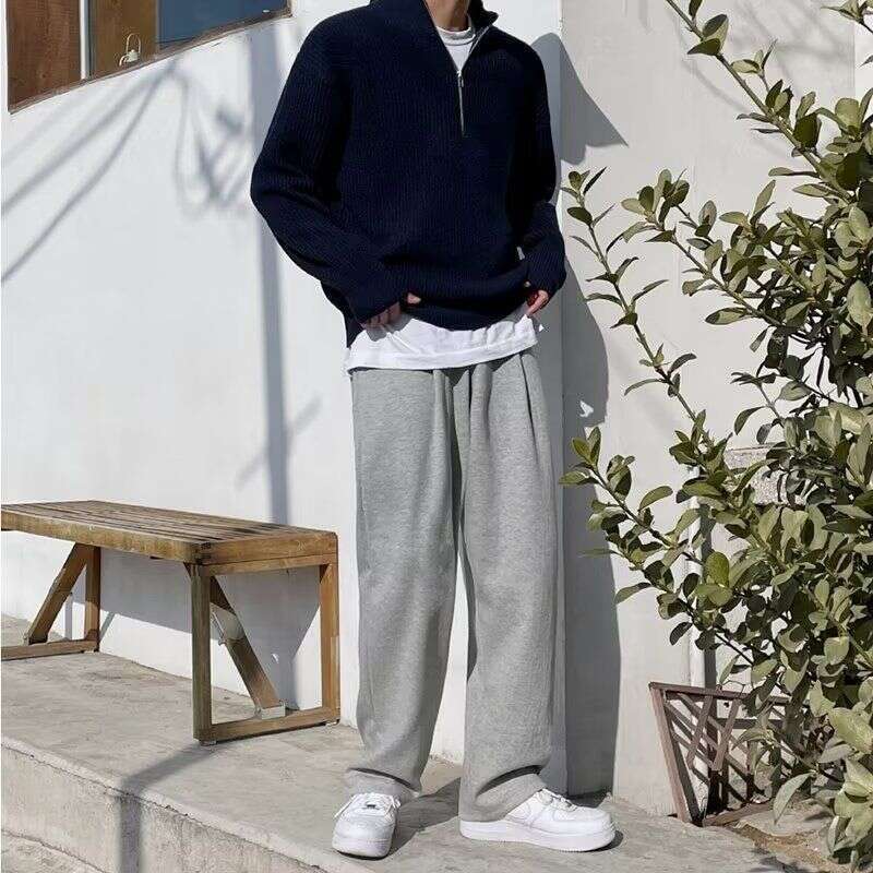 Men's Clothing Autumn Half Zip Cardigan Men Style Trend Handsome Versatile Stand Collar Knitted Sweater Top Turtleneck Jacket