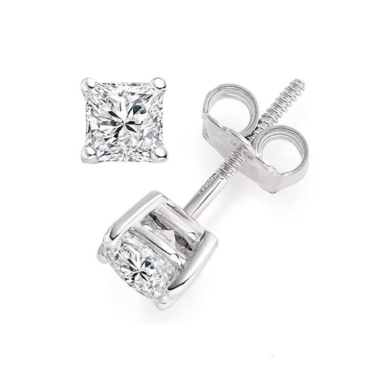 New Sales Fashion Wholesale Princess Cut Moissanite Dia 14k White Gold Stud Earring
