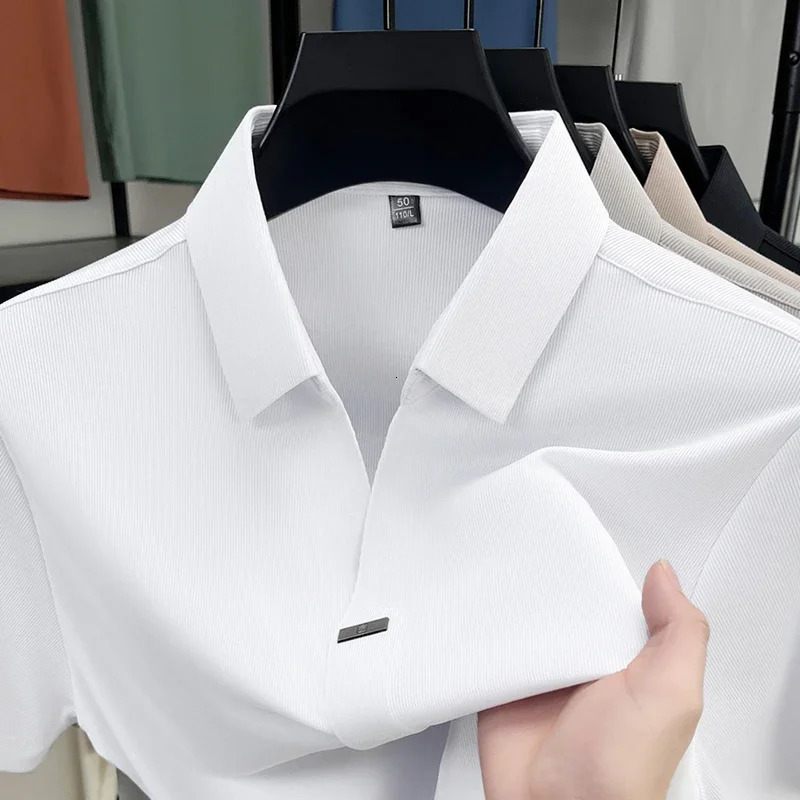 2025 Mens Casual and Fashionable Solid Color Short Sleeved Polo Shirt Comfortable and Versatile Summer T-shirt 250813