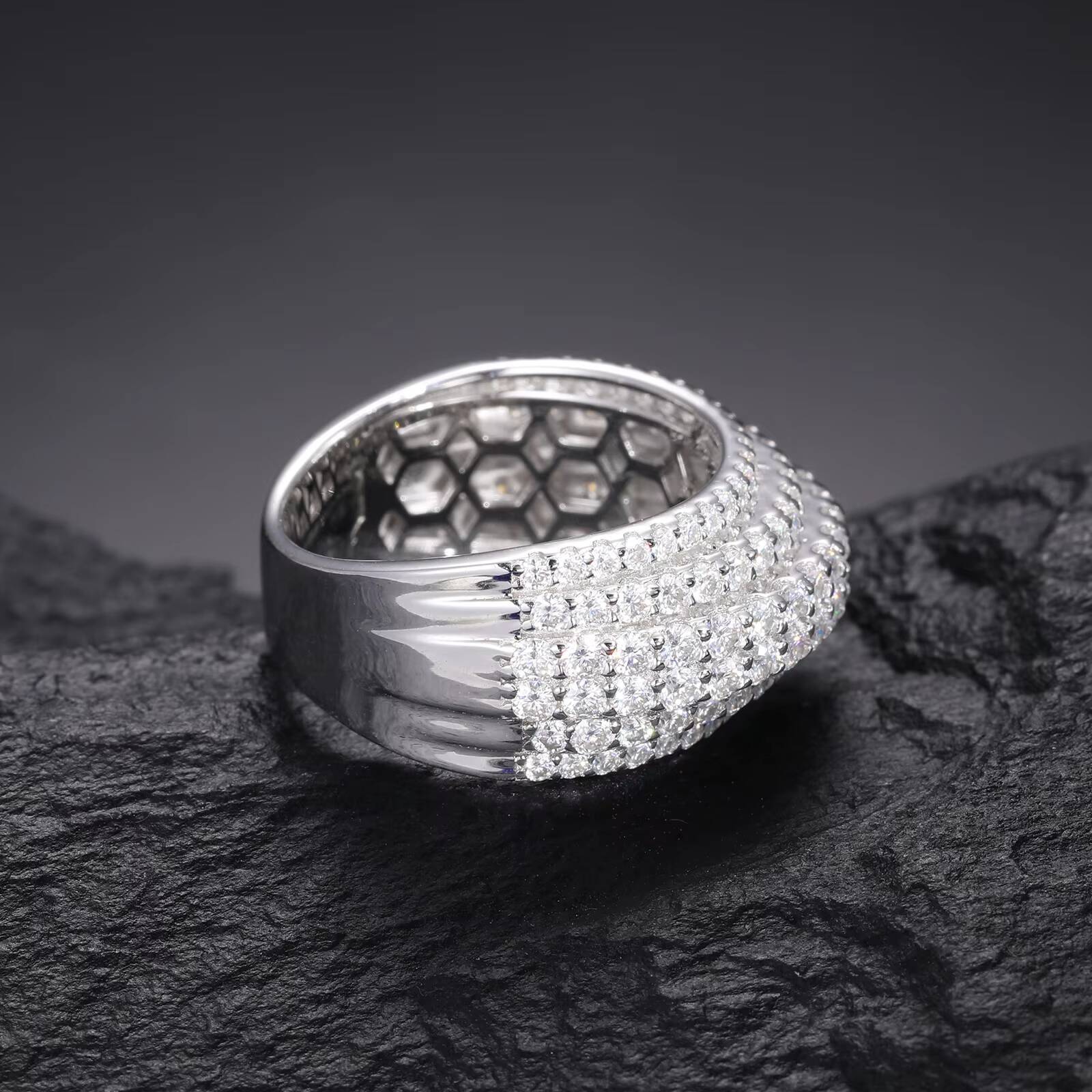 Pass Dia Tester 6 Layers Lab Created Moissanite Band White Gold Sterling Sier Wedding Jewelry Engagement Ring