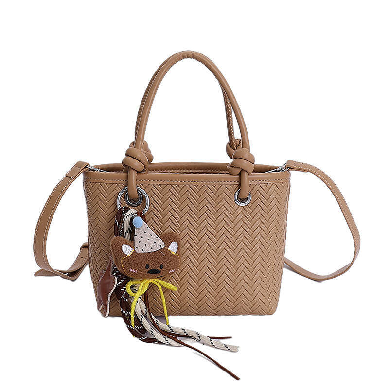 Chic Woven Tote Handbag with Adorable Charm - Durable Material, Roomy Interior, Ideal for Fashion - Forward Women's Daily & Beach Outings
