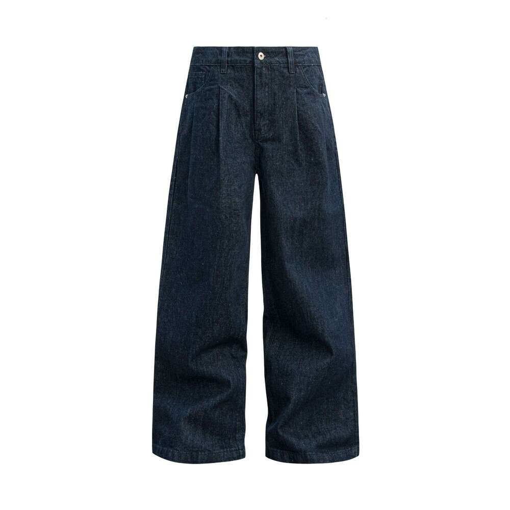 American Style Original Color Wide-Leg Jeans Unisex Trendy Loose Floor-Length Silhouette Couple Straight Casual Long Pants B5