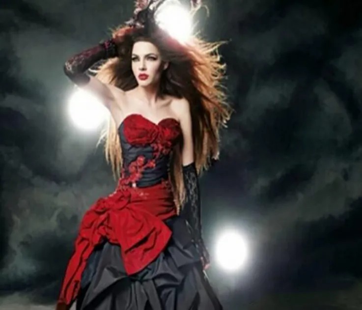 Red and Black Gothic Wedding Dresses Sweetheart Bow Lace Draped Taffeta Vintage Bridal Gowns vestido de noiva Custom