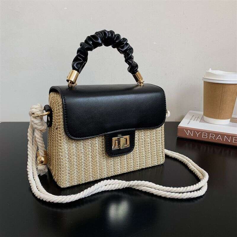 Handbag For Women Straw Women's Simple Woven Crossbody Fashion Color Contrast Hand Box Shoulder Bag