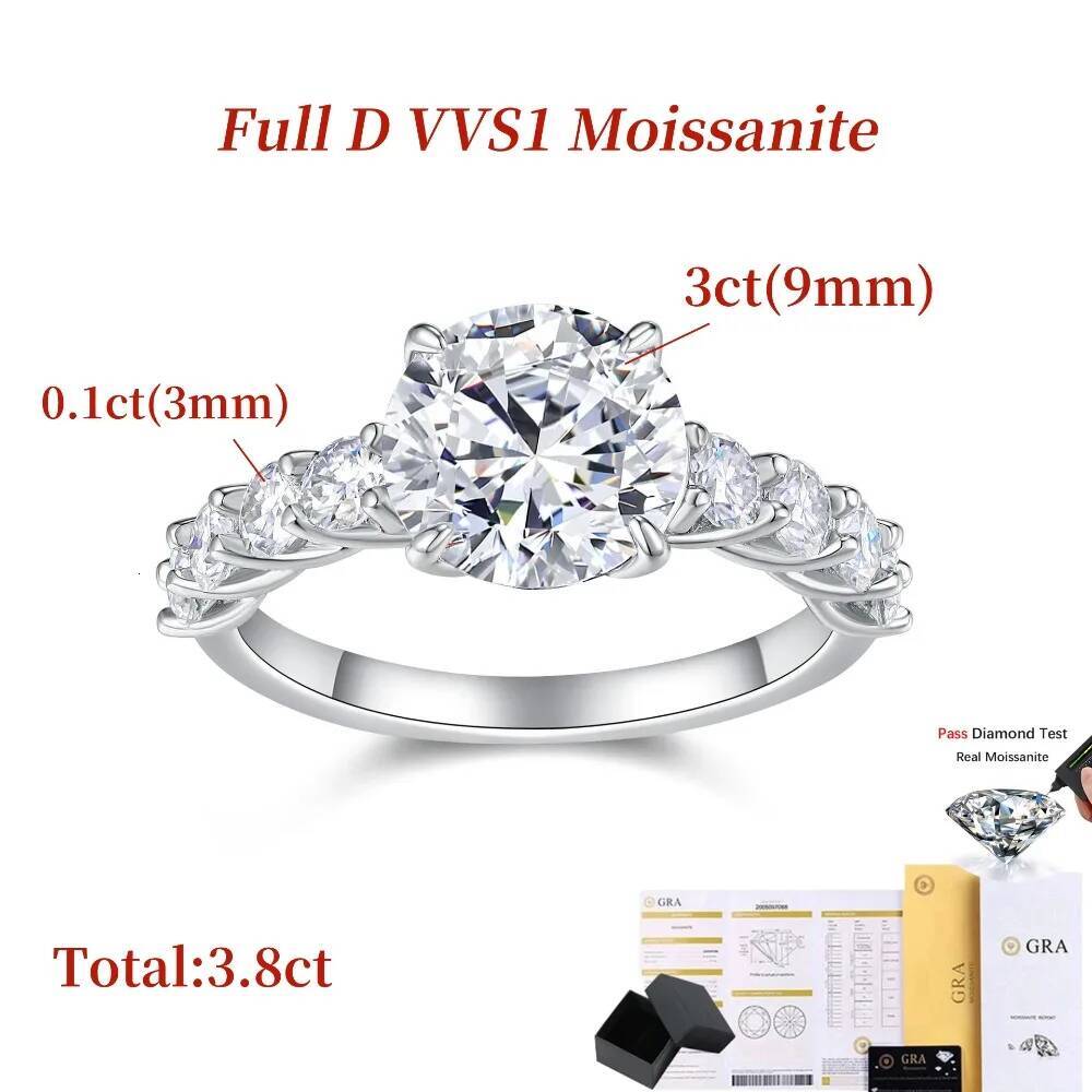 NKHOG 3.8CTTW Real Moissanite Ring For Women Men 925 Sterling Silver Eternity Diamond Band Pass Test 18K Plated Fine Jewelry GRA