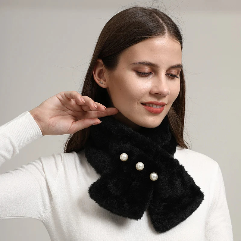 Faux Rabbit Fur Scarf Winter Warm Neckerchief Women Pearl Solid Color Neck Muffler Ladies Thick Scarves 250808