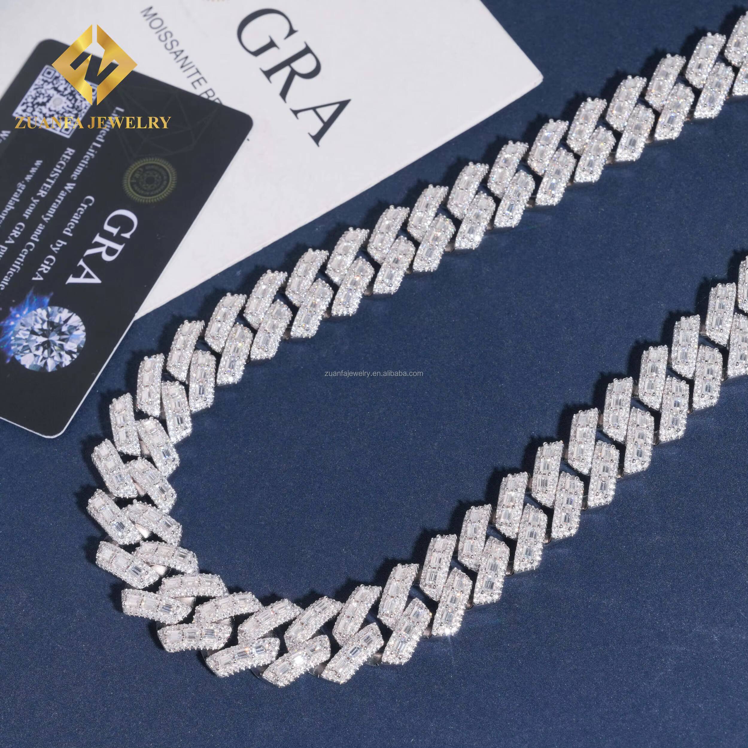 New Design Custom Made Buss Down Big Guy 18mm Heavy Iced Out Man Hip Hop VVS Baguette Moissanite Diamond Miami Cuban Link Men