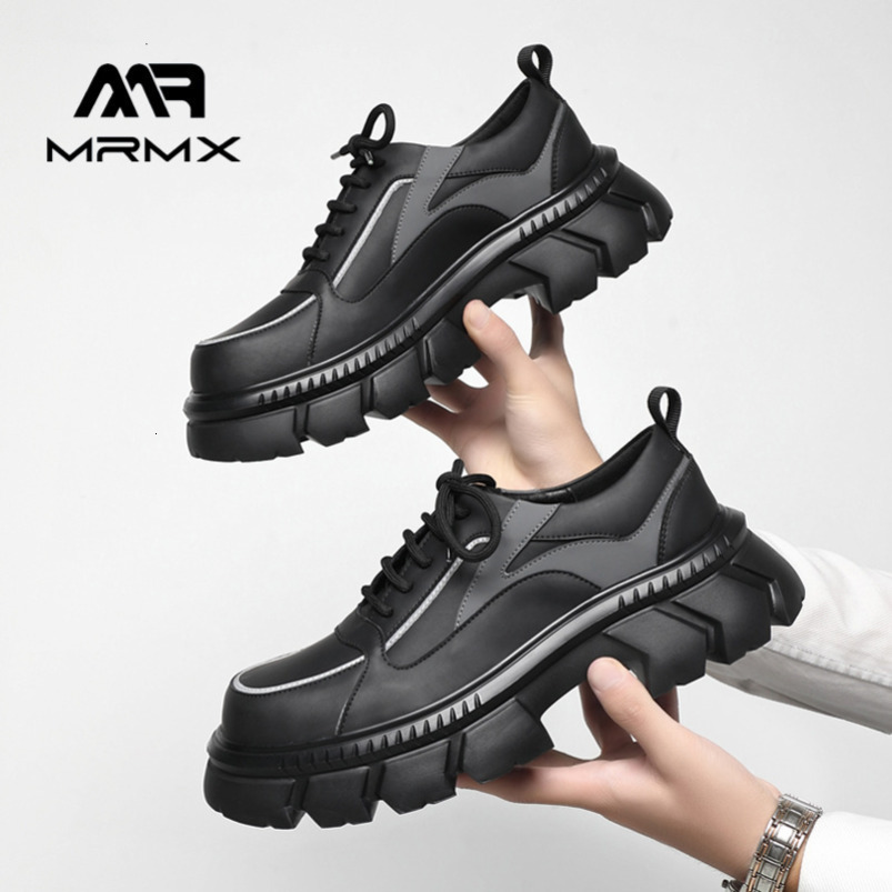 Derby with Big Toe Design, Thick Sole, Reflective Black, Height Increasing, British Style, Casual