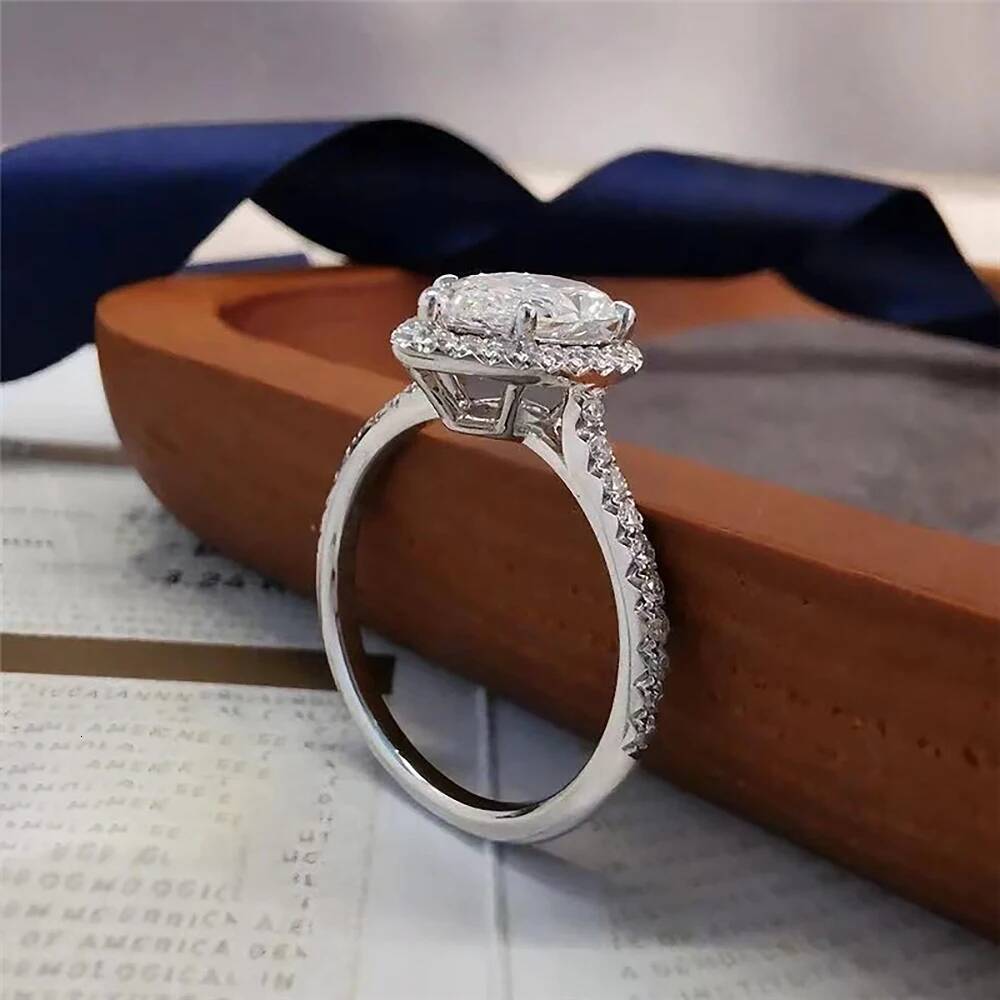 1/2/3/4Carat Waterdrop Moissanite Engagement Ring with GRA 925 Sterling Silver Pear Cut Halo Diamond Wedding Band for Women