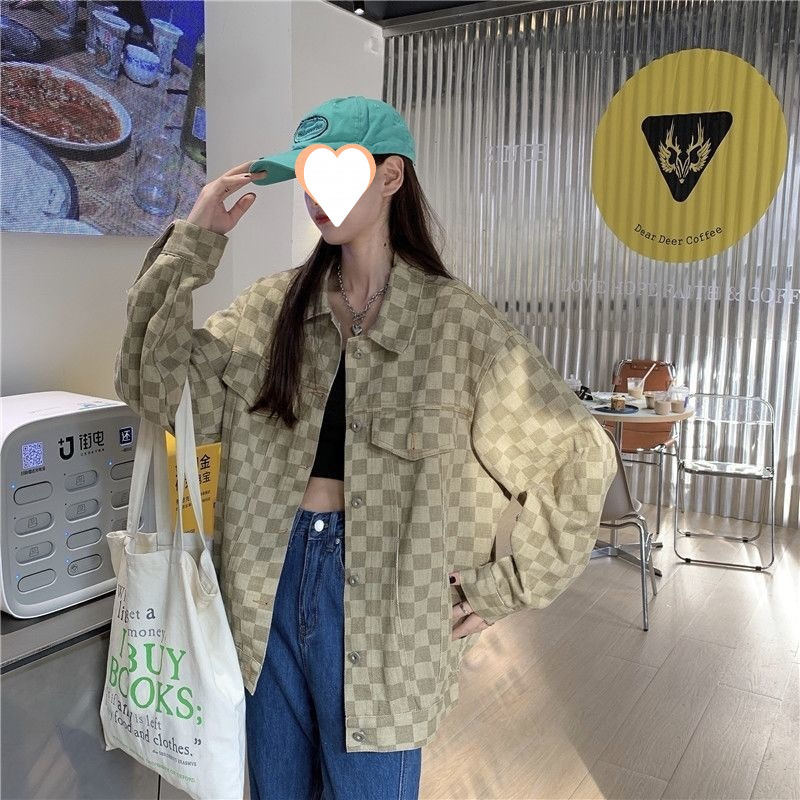 Early Spring Autumn Versatile Plaid Denim Jacket Womens Fashionable Outerwear Classic Never out of Style250723