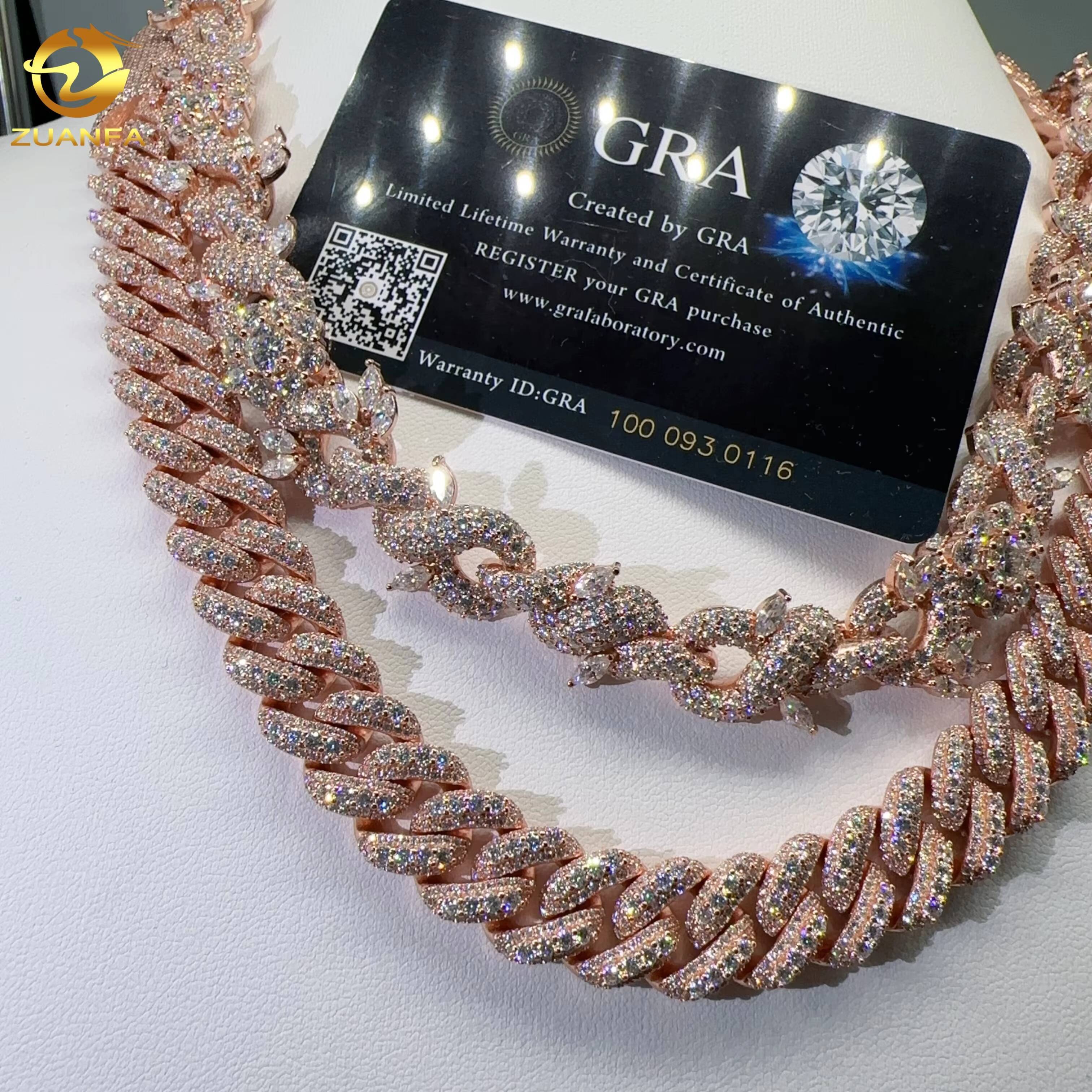 Custom Necklace Sterling Sier VVS Dia Moissanite Hip Hop Iced Out Cuban Link Chain