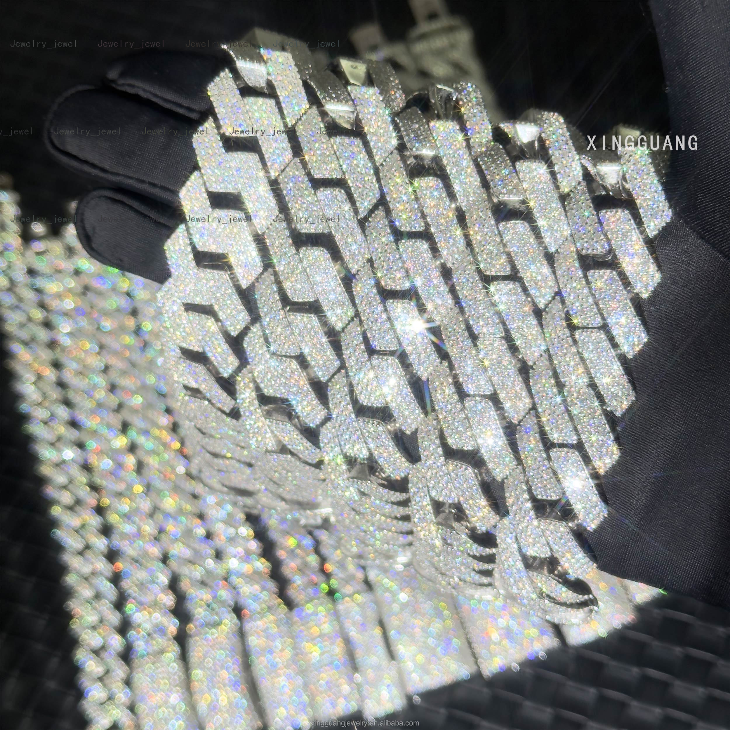 4Rows Heavy Silver Chain 925 Sterling Silver Fine Jewelry Cuban Chain VVS Moissanite Stone with Diamond Tester Pass Necklace