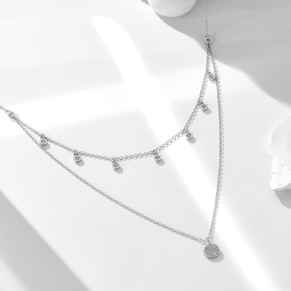 Jewelry INS Style Pure Sier Double Layer Necklace for Women Versatile Simple Polka Dot Zircon Short Clavicle Chain Jewelry for Women