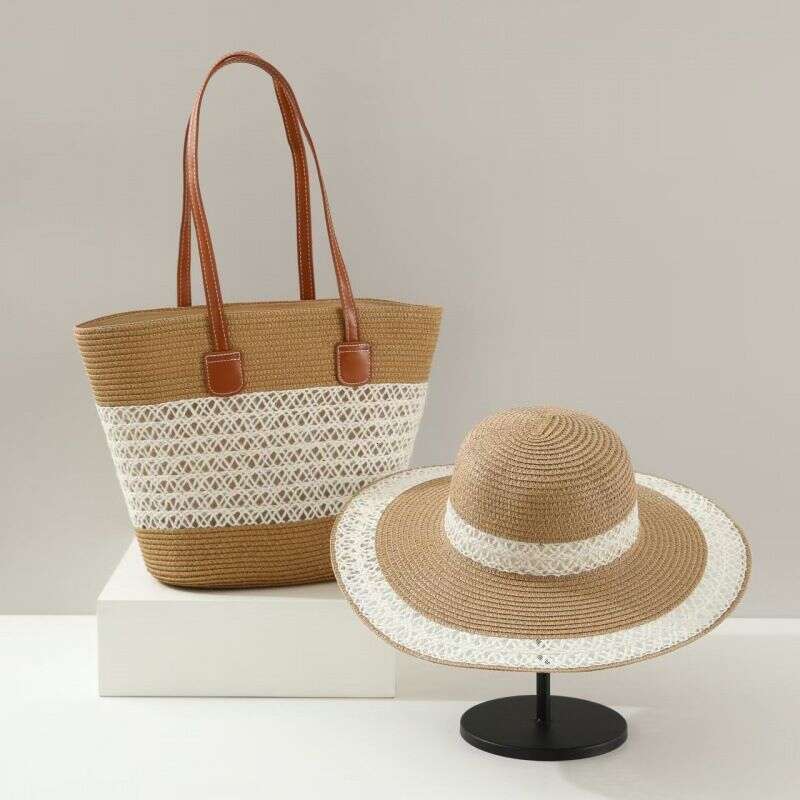 Handle Bags Large-capacity Bag Set, Large Eaves Sunshade Straw Hat, Single-striped, Single-shoulder Woven Beach Bag, Women's Trend