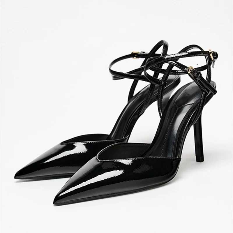 Sexy Pointed Toe Patent Leather Women Pumps Elegant Ankle Strap Buckle High Heels Luxury Designer Shoes Mules Heeled Sandals W250814