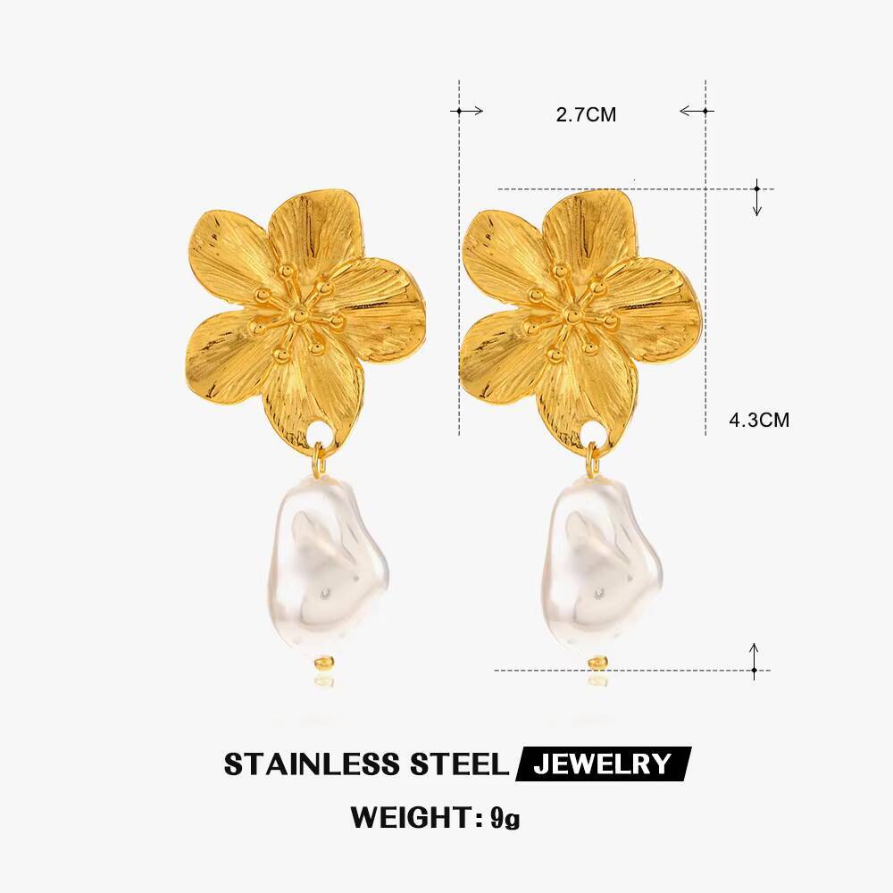 Stainless Exaggerated for Women French Style Pearl Titanium Steel Small Flower Earrings