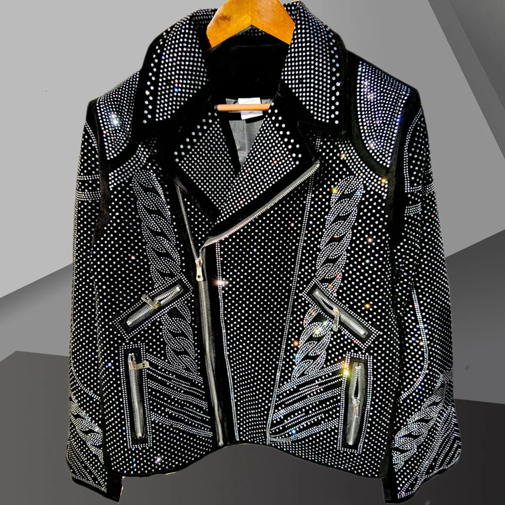 Diamond Rhinestones Jacket Men Top Quality Drill Punk Club Outfit Jacket Autumn Black Jacket Coat Jaqueta Bomber 250811