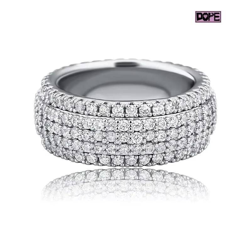 Hip Hop Men S Sier Gold Plated Hand Setting VVS Eternity Moissanite Ring