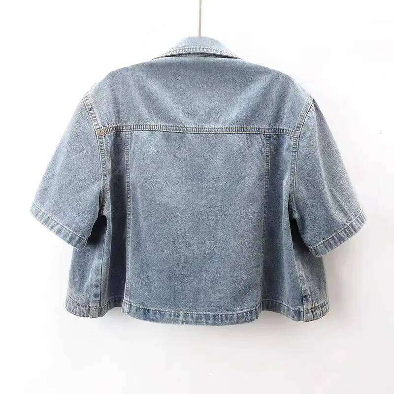 Designer Clothing 2025 Spring Summer Women Solid Color Casual Denim Coat Female Short Sleeve Pink Jean Jacket Outerwear Chaquetas