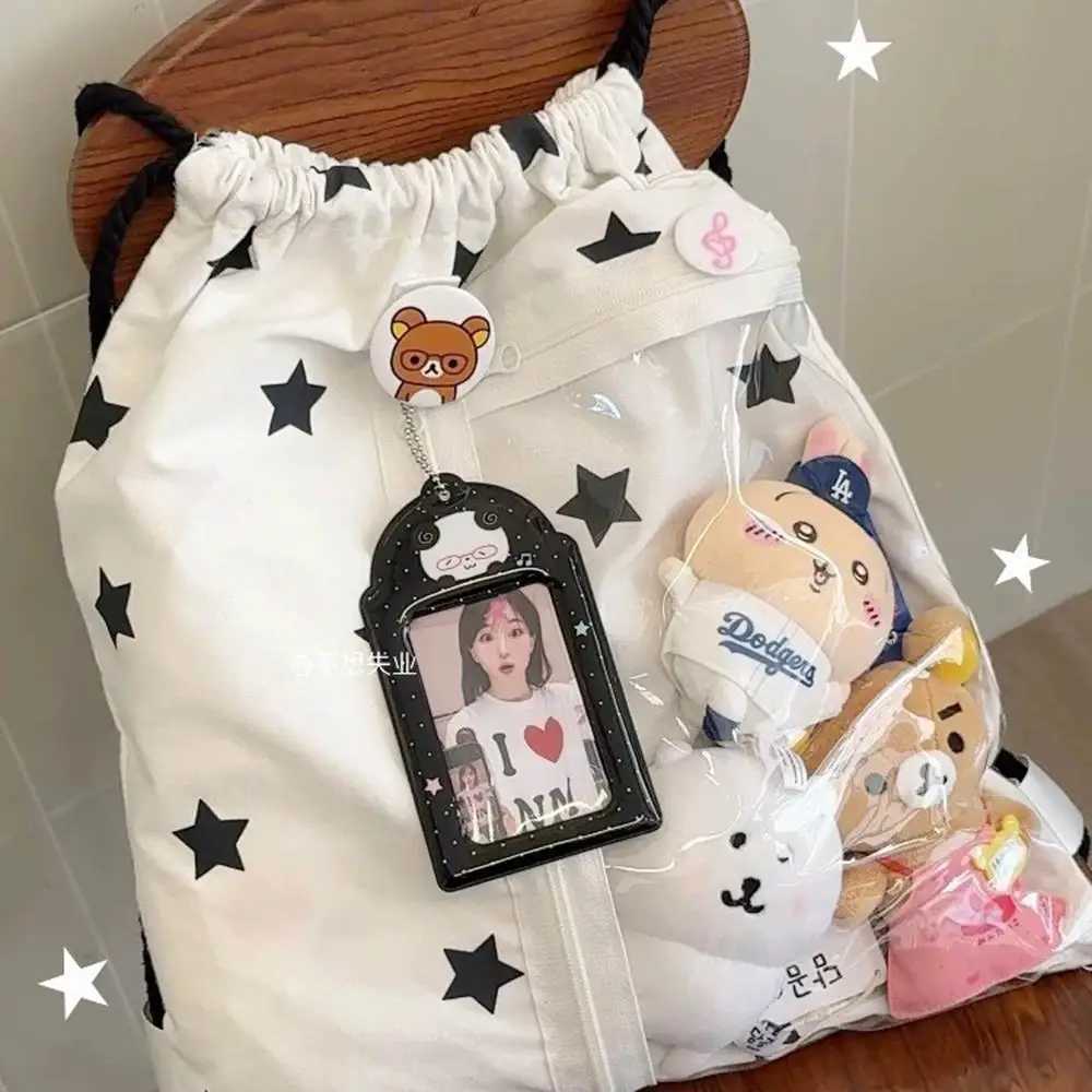 Korean Fashion Student Canvas Bag Y2K Star Print Drawstring Backpack Girls Lightweight Pain-Free Bag Large Capacity Shoulder Bag XJ250814