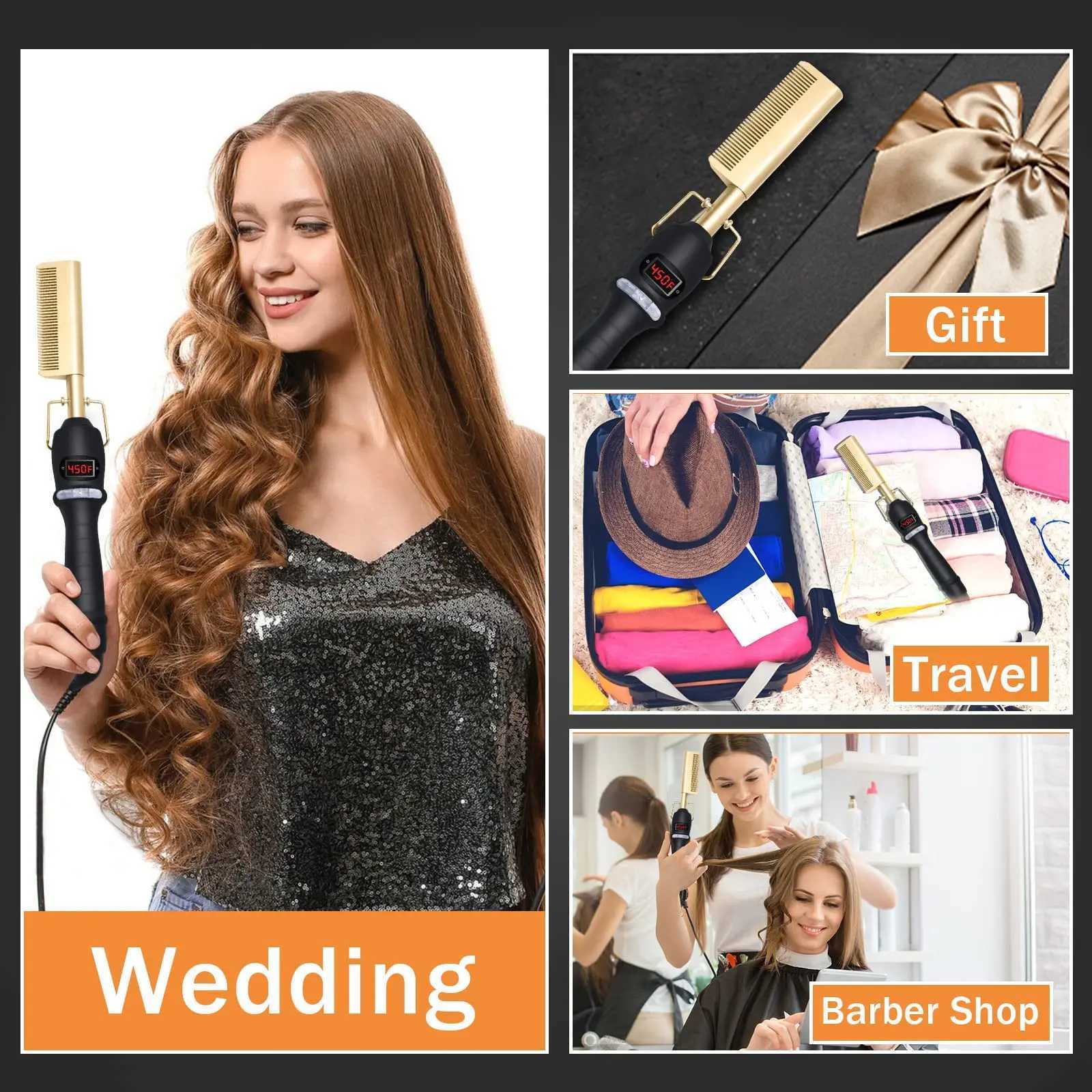 3 in 1 Straightening Comb Multifunctional Hair Portable Travel Ceramic Comb Electric Hair Straightener for Hair and Wigs W250814