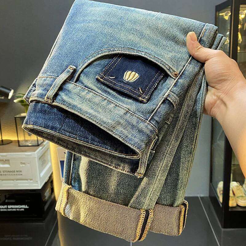 High-End Quality Retro Simple Loose Skinny Jeans Men's 2024 New Versatile Pumpkin Embroidered Harem Pants